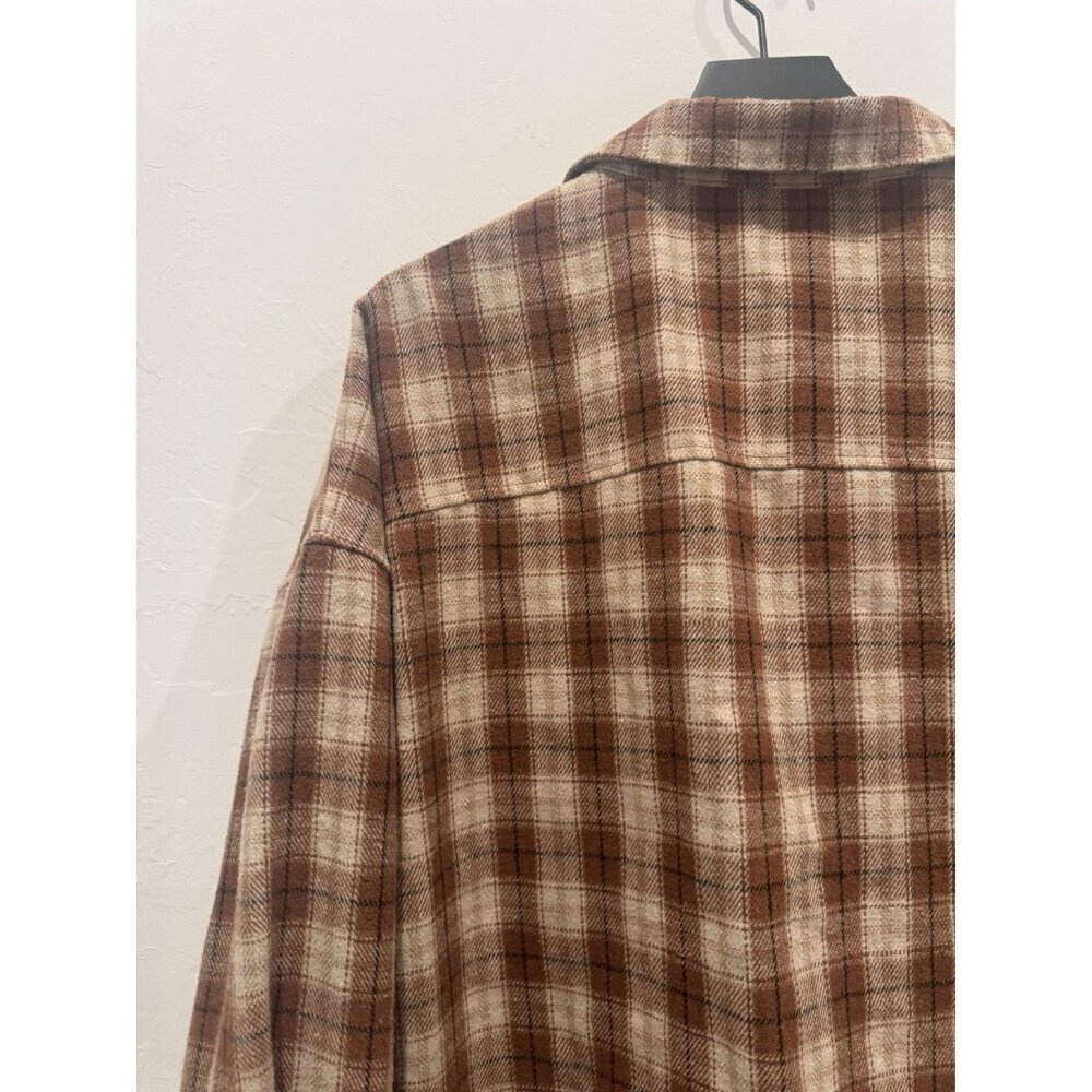 Böhme oversized brown and beige plaid flannel shacket Size Small Brown & White - Picture 11 of 16